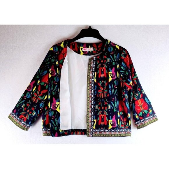 Southwestern Tribal Blazer Jacket XL Buenos Ninos 3/4 Sleeves Pockets Colorful - Picture 3 of 10